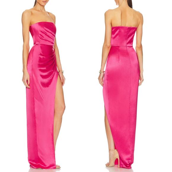 Sau Lee NWT Priyanka Hot Pink Satin Strapless Formal Maxi Gown Prom Dress - Picture 2 of 11